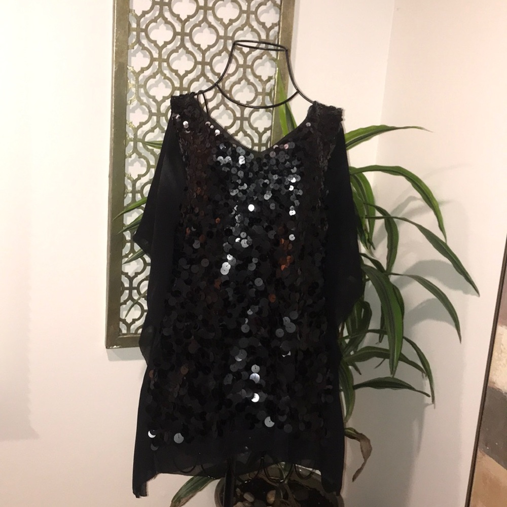 BCBG Max Azria Sequin Flowy Chiffon Blouse Dress